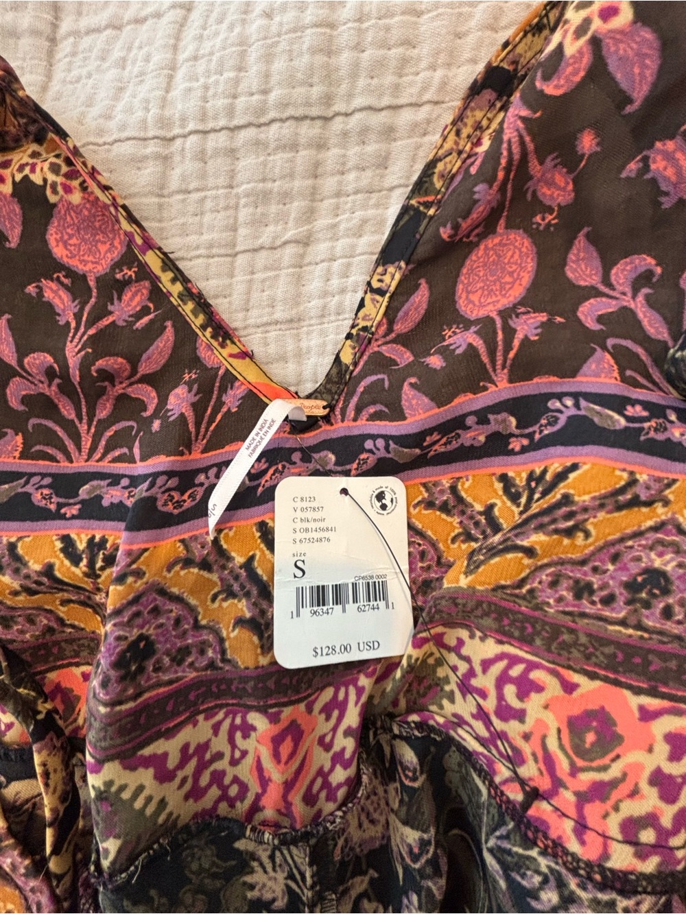 Free People Split Leg Boho Floral Tie-Shoulder Wide leg jumpsuit feminine S - Picture 7 of 11